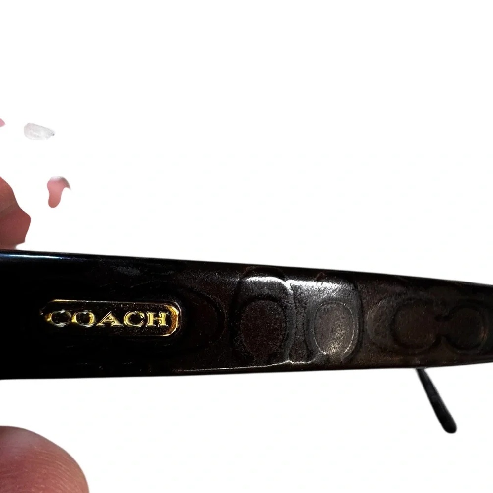Coach Black and Gold Eyeglasses with white rectangular Logo C Case